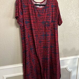 Lularoe Carly Red and Blue Geometric Print Dress